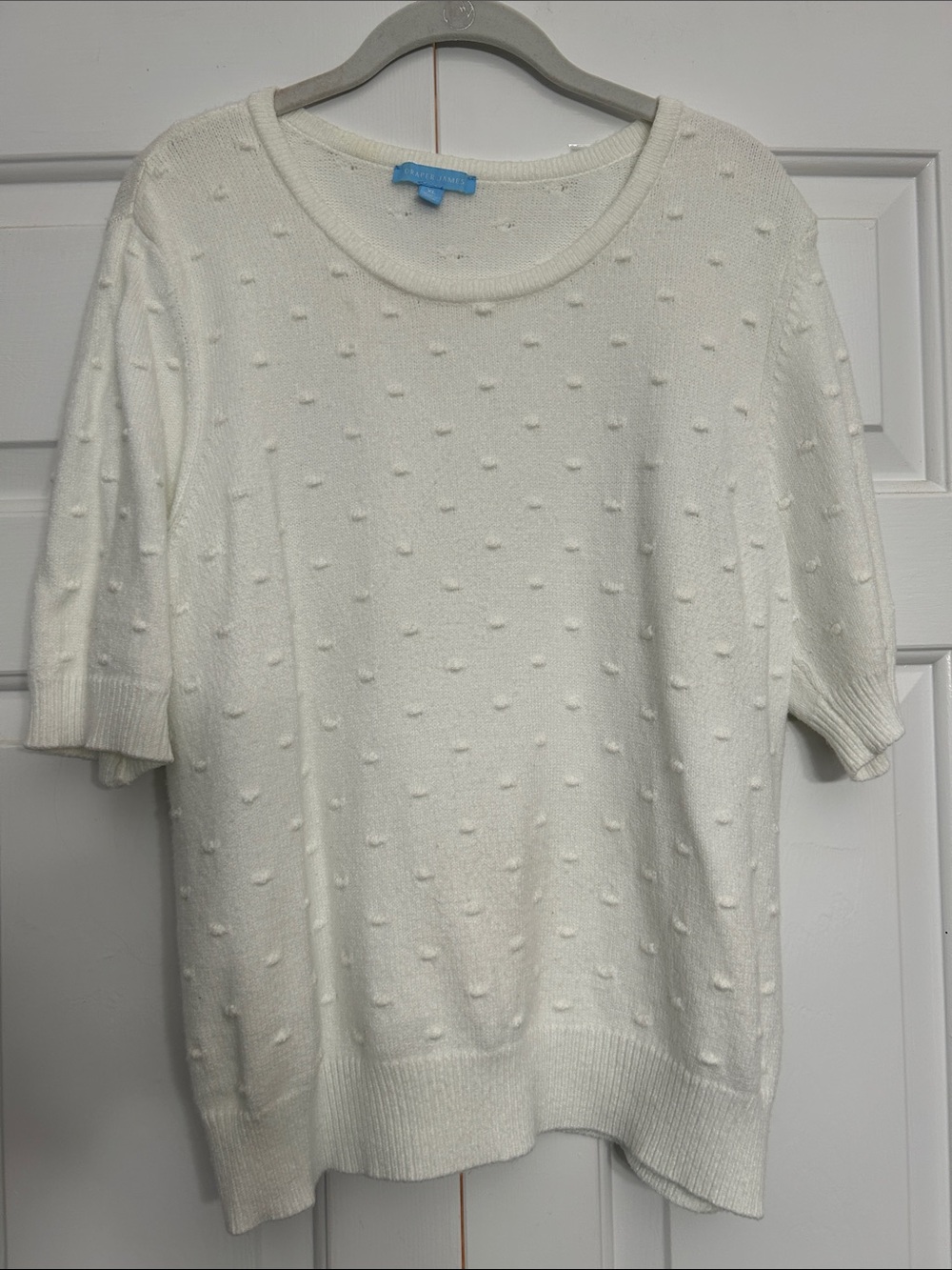 Draper James Cream Textured Short-Sleeve Crew Sweater